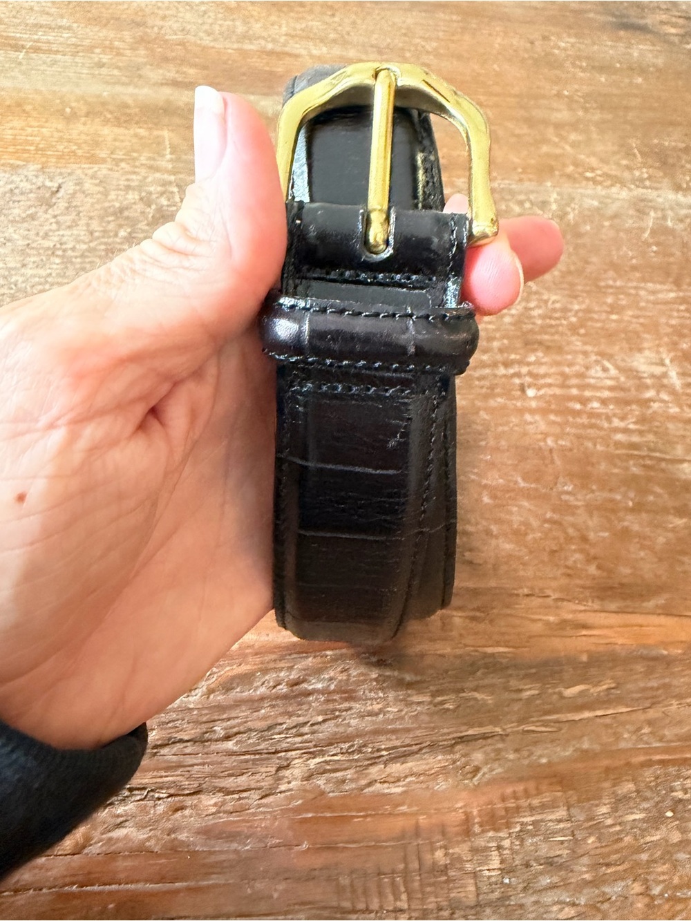 Martin Dingman Black Leather Belt with Gold Buckle